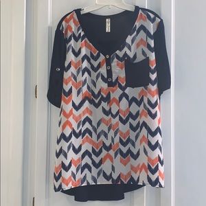 PerSeption Concept Orange & Navy Chevron Blouse XL